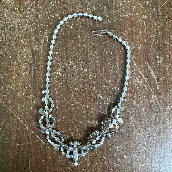 Vintage MCM Retro clear rhinestone faux diamond formal necklace hook closure‎ - Picture 3 of 4